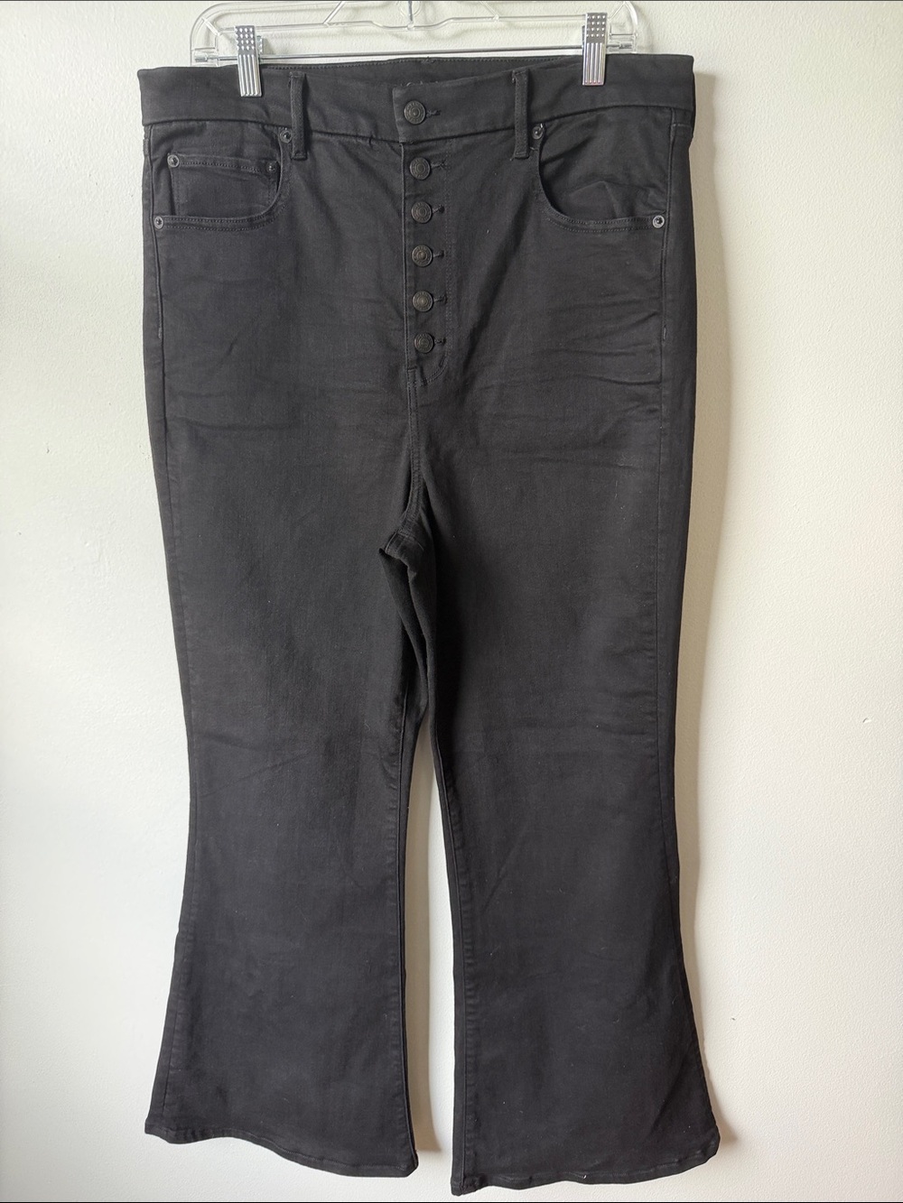 American Eagle Outfitters Black High-Rise Flare Pants with Button Fly Size 18